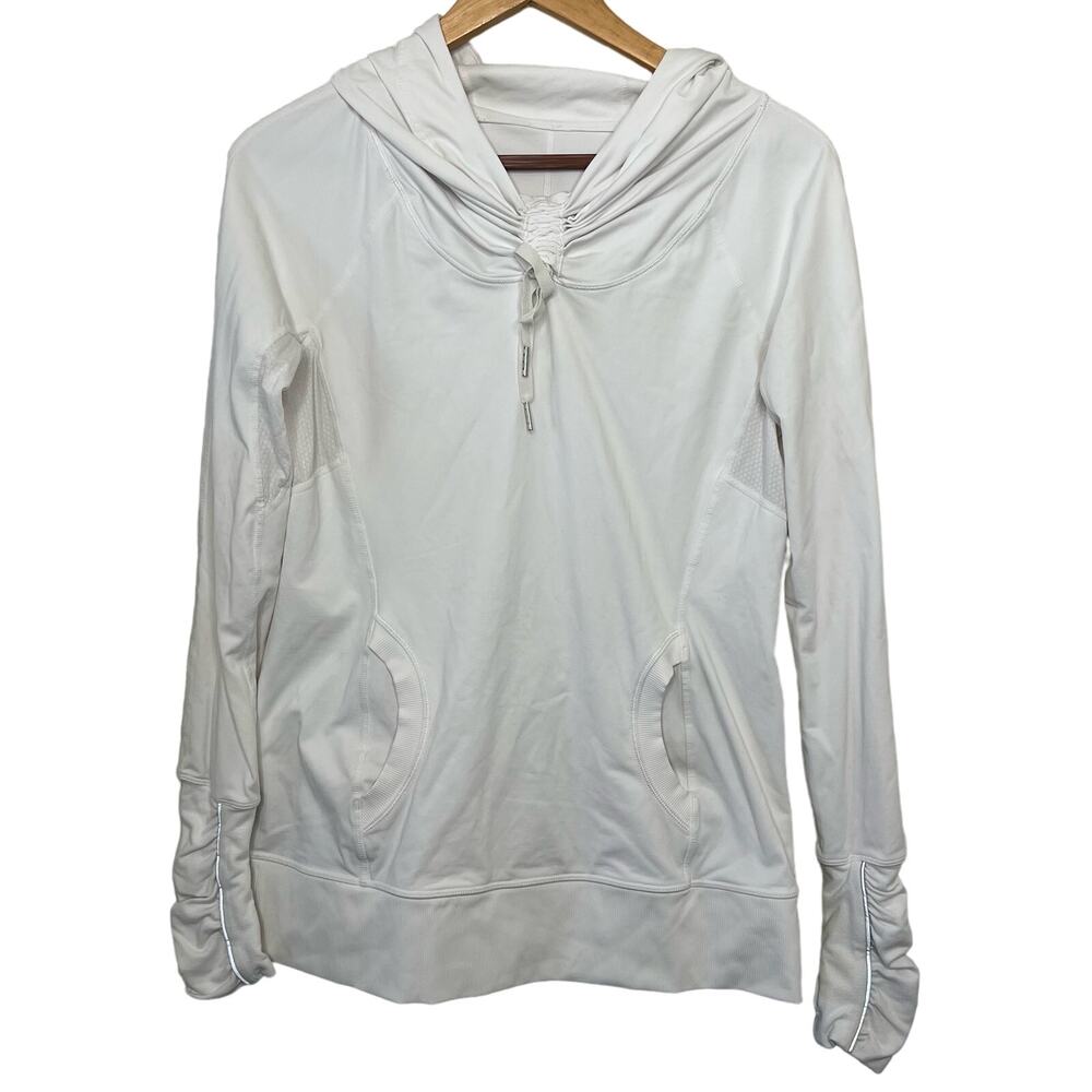 Lululemon Run: Ambition Pullover Hoodie w/ Ponytail Hole in White - Sz 8